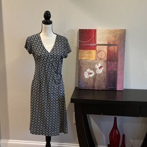 connected apparel Black & White Geometric Wrap Midi Dress